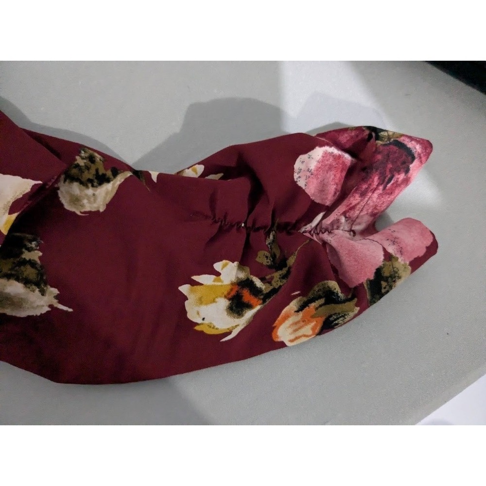 Womens Burgundy Sile L Floral Open Front Blazer Jacket Cardigan Chocolate USA Lq - Picture 11 of 11